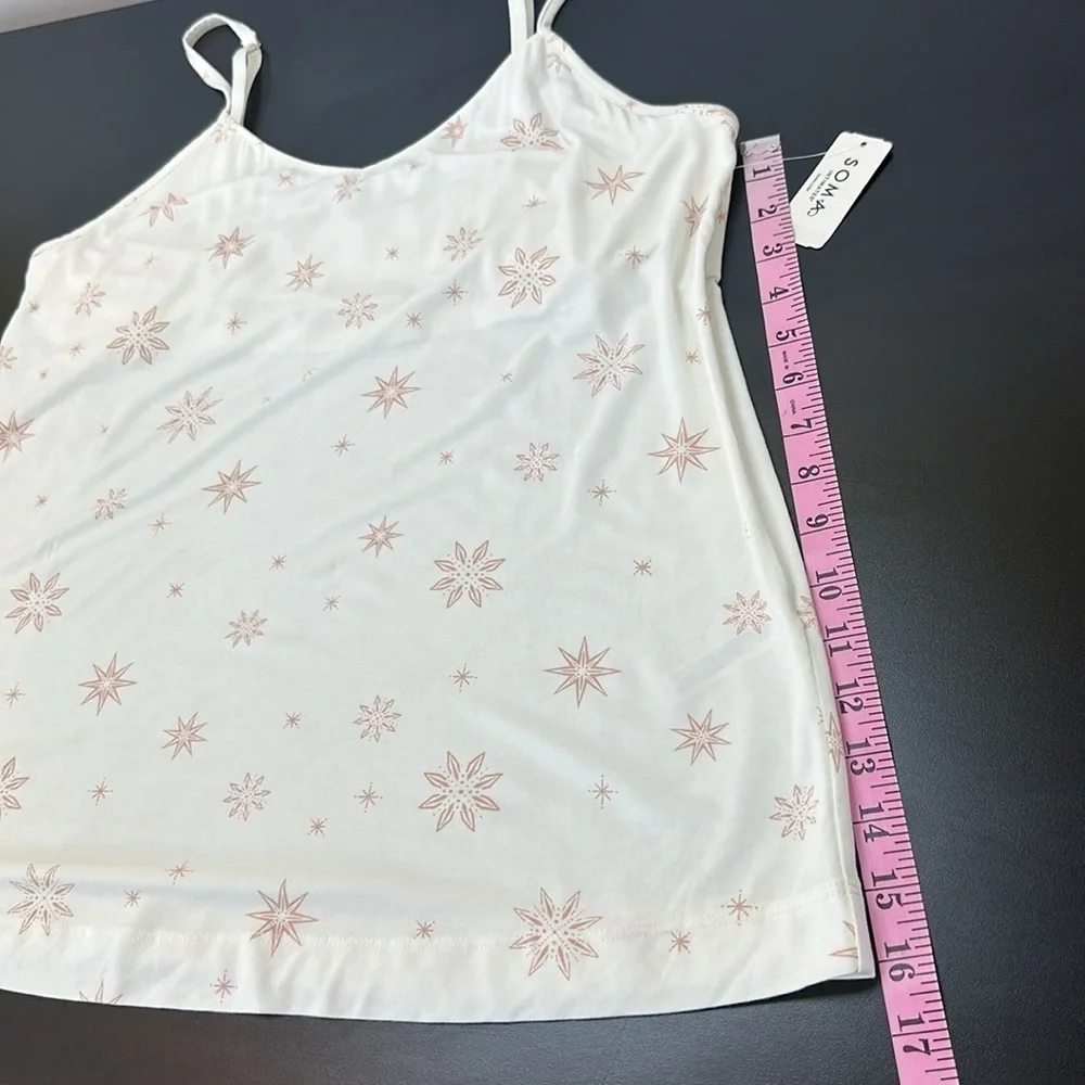 Soma‎ Cool Nights V Neck PJ Sleep Cami Size L Sparkle Stars Floral Ivory …